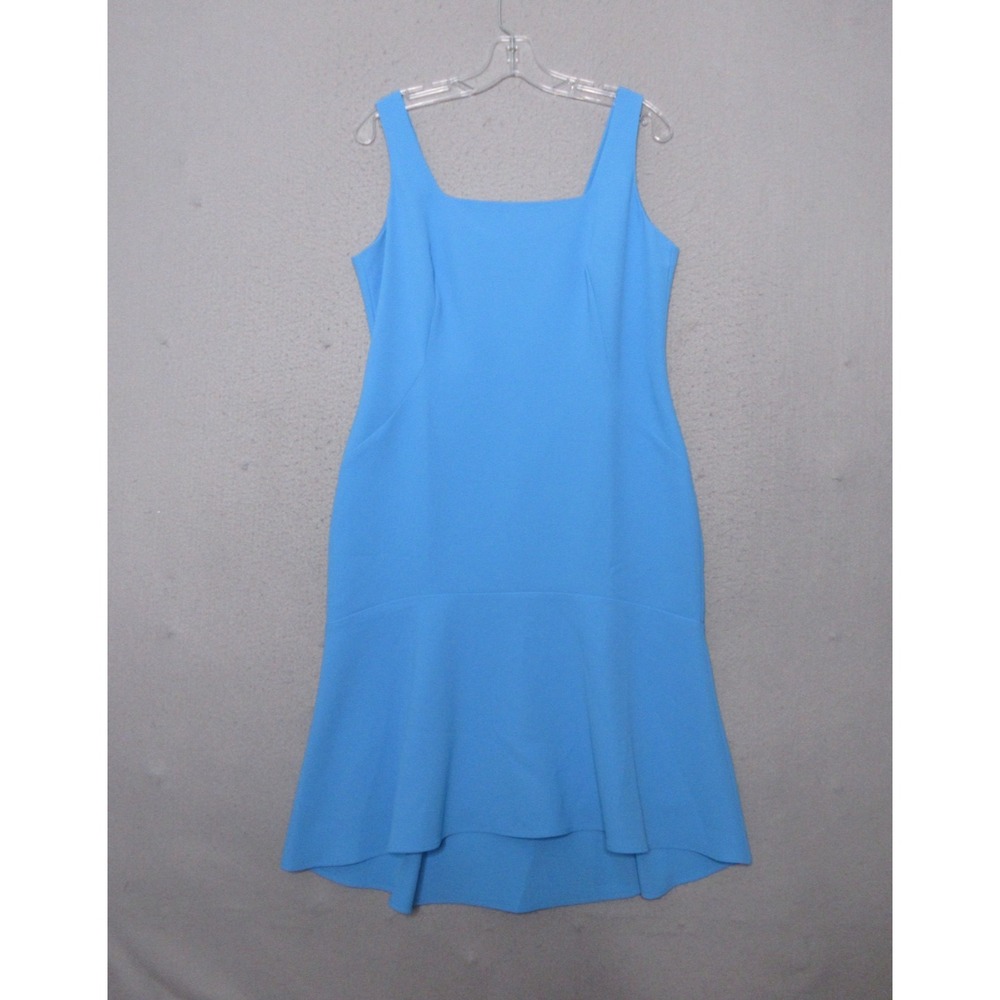 Ann Taylor Dress 10 Petite Blue Square Neck Midi High Low Flare Career Corporate